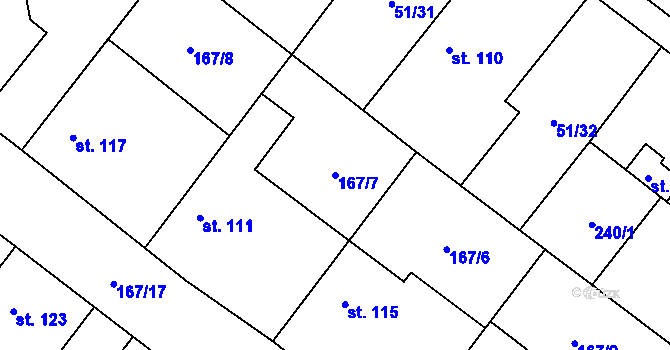 Parcela st. 167/7 v KÚ Převýšov, Katastrální mapa
