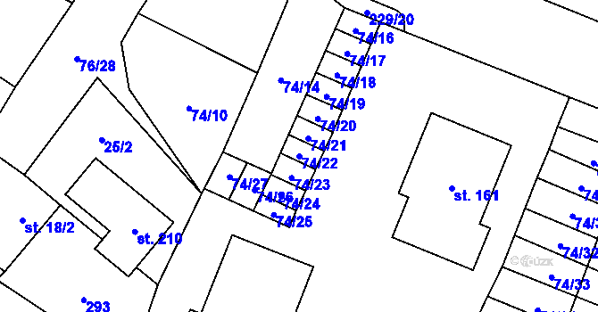 Parcela st. 74/22 v KÚ Převýšov, Katastrální mapa