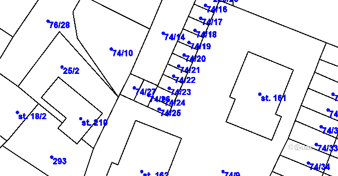 Parcela st. 74/23 v KÚ Převýšov, Katastrální mapa