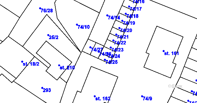 Parcela st. 74/26 v KÚ Převýšov, Katastrální mapa