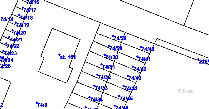 Parcela st. 74/30 v KÚ Převýšov, Katastrální mapa