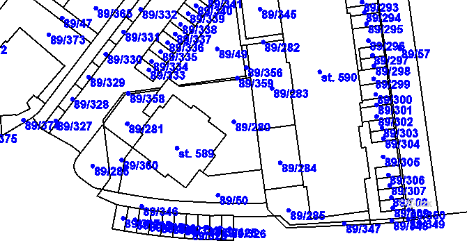 Parcela st. 89/280 v KÚ Přezletice, Katastrální mapa