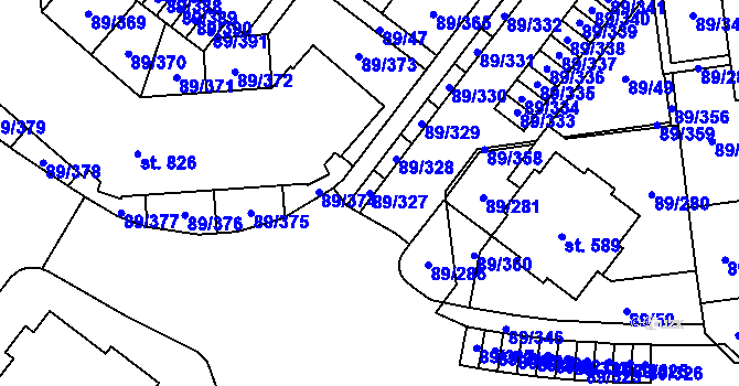 Parcela st. 89/327 v KÚ Přezletice, Katastrální mapa