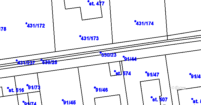 Parcela st. 530/23 v KÚ Přezletice, Katastrální mapa