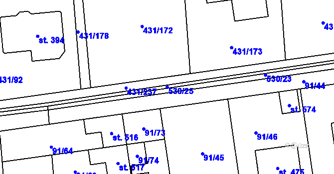 Parcela st. 530/25 v KÚ Přezletice, Katastrální mapa