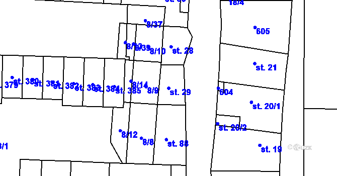 Parcela st. 29 v KÚ Přezletice, Katastrální mapa
