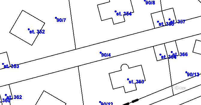 Parcela st. 90/4 v KÚ Přezletice, Katastrální mapa
