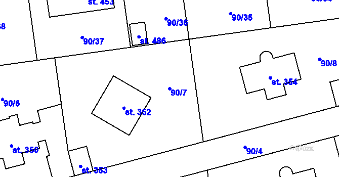 Parcela st. 90/7 v KÚ Přezletice, Katastrální mapa