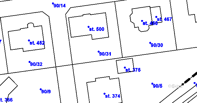 Parcela st. 90/31 v KÚ Přezletice, Katastrální mapa