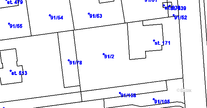 Parcela st. 91/2 v KÚ Přezletice, Katastrální mapa