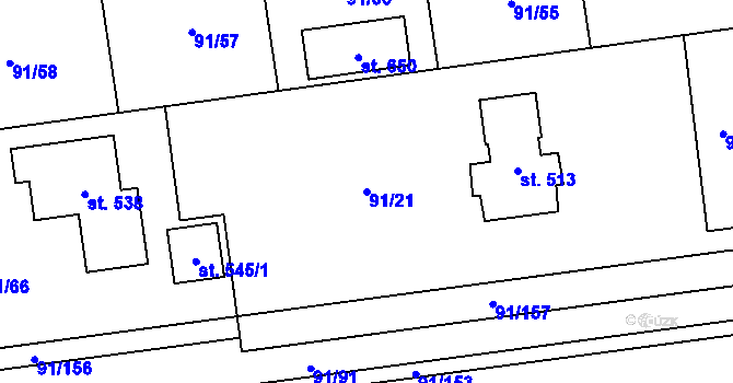 Parcela st. 91/21 v KÚ Přezletice, Katastrální mapa