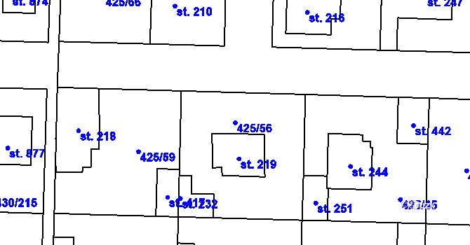 Parcela st. 425/56 v KÚ Přezletice, Katastrální mapa