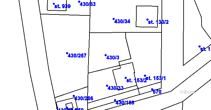 Parcela st. 430/3 v KÚ Přezletice, Katastrální mapa