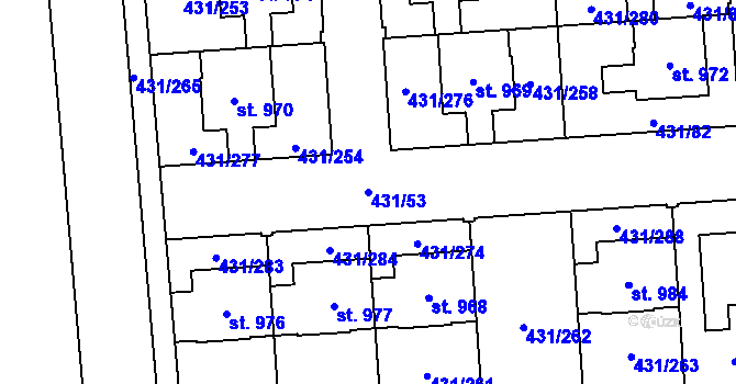 Parcela st. 431/53 v KÚ Přezletice, Katastrální mapa