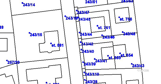 Parcela st. 243/42 v KÚ Přezletice, Katastrální mapa