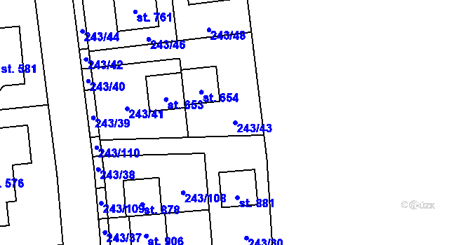 Parcela st. 243/43 v KÚ Přezletice, Katastrální mapa
