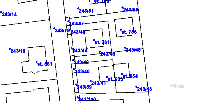 Parcela st. 243/46 v KÚ Přezletice, Katastrální mapa