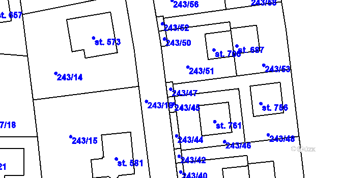 Parcela st. 243/47 v KÚ Přezletice, Katastrální mapa