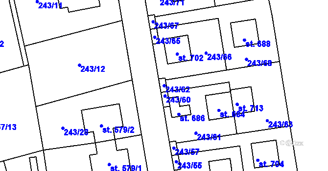 Parcela st. 243/62 v KÚ Přezletice, Katastrální mapa