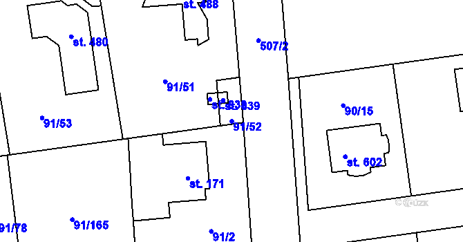 Parcela st. 91/52 v KÚ Přezletice, Katastrální mapa