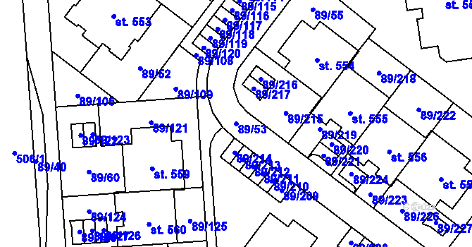 Parcela st. 89/53 v KÚ Přezletice, Katastrální mapa
