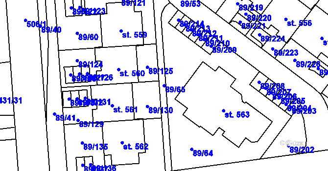 Parcela st. 89/65 v KÚ Přezletice, Katastrální mapa