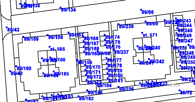 Parcela st. 89/68 v KÚ Přezletice, Katastrální mapa