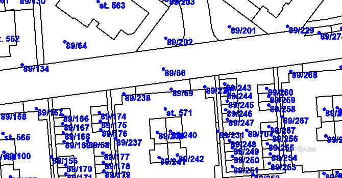 Parcela st. 89/69 v KÚ Přezletice, Katastrální mapa