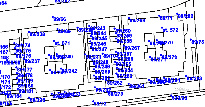 Parcela st. 89/70 v KÚ Přezletice, Katastrální mapa