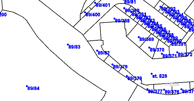 Parcela st. 89/82 v KÚ Přezletice, Katastrální mapa