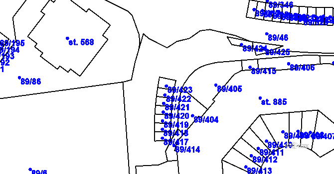 Parcela st. 89/87 v KÚ Přezletice, Katastrální mapa