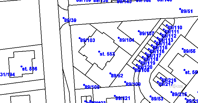 Parcela st. 553 v KÚ Přezletice, Katastrální mapa