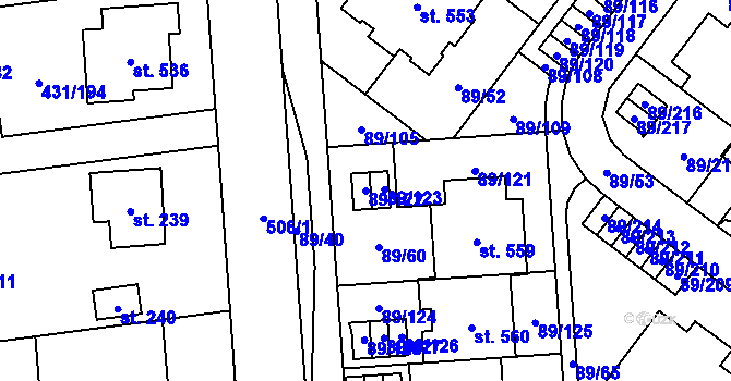 Parcela st. 89/122 v KÚ Přezletice, Katastrální mapa