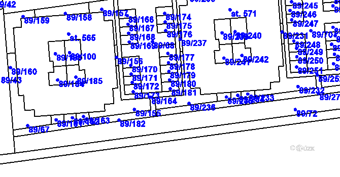 Parcela st. 89/181 v KÚ Přezletice, Katastrální mapa