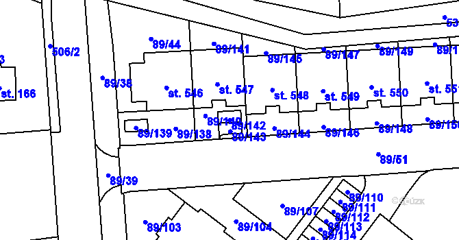 Parcela st. 89/142 v KÚ Přezletice, Katastrální mapa