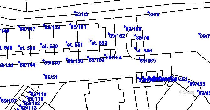 Parcela st. 89/154 v KÚ Přezletice, Katastrální mapa