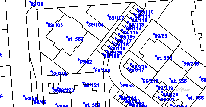 Parcela st. 89/108 v KÚ Přezletice, Katastrální mapa