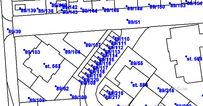Parcela st. 89/114 v KÚ Přezletice, Katastrální mapa