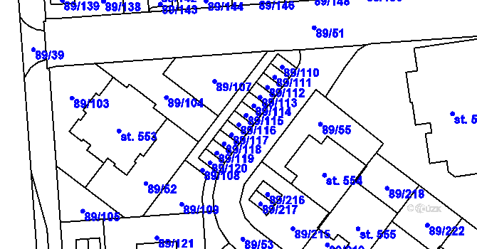Parcela st. 89/116 v KÚ Přezletice, Katastrální mapa