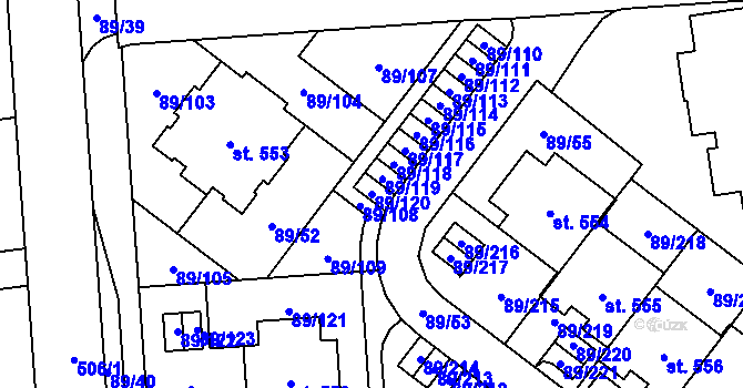 Parcela st. 89/120 v KÚ Přezletice, Katastrální mapa