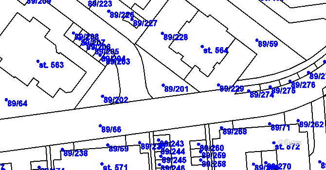 Parcela st. 89/201 v KÚ Přezletice, Katastrální mapa