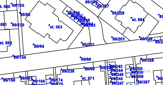 Parcela st. 89/202 v KÚ Přezletice, Katastrální mapa