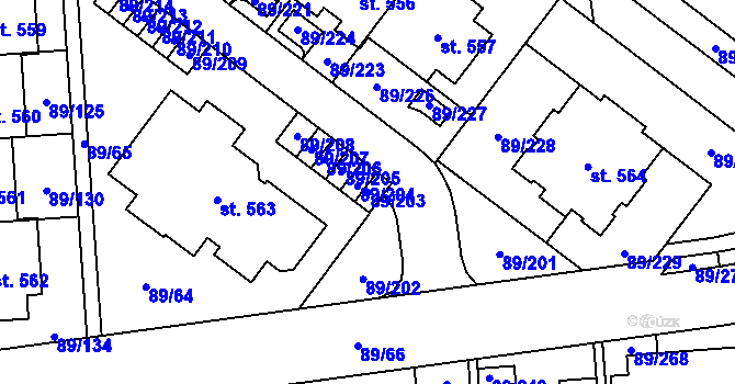 Parcela st. 89/203 v KÚ Přezletice, Katastrální mapa