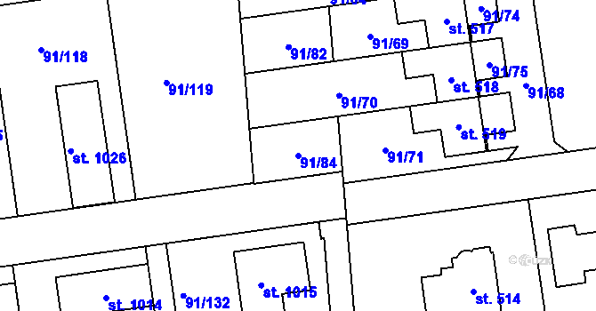 Parcela st. 91/84 v KÚ Přezletice, Katastrální mapa