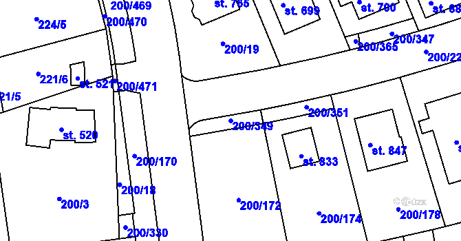 Parcela st. 200/349 v KÚ Přezletice, Katastrální mapa