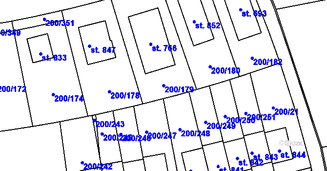 Parcela st. 200/179 v KÚ Přezletice, Katastrální mapa
