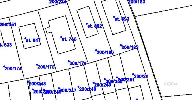 Parcela st. 200/180 v KÚ Přezletice, Katastrální mapa