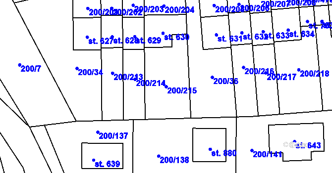 Parcela st. 200/215 v KÚ Přezletice, Katastrální mapa