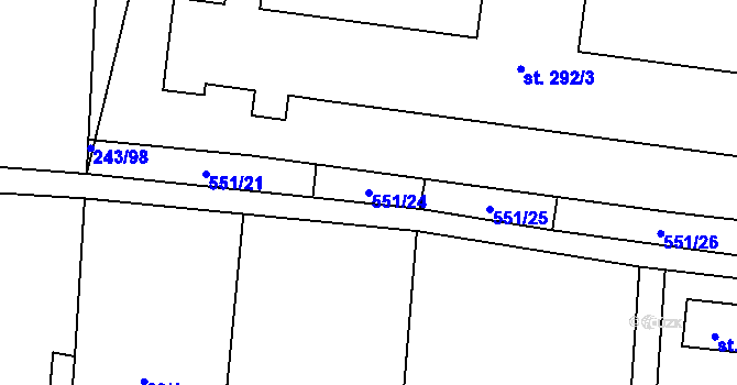 Parcela st. 551/24 v KÚ Přezletice, Katastrální mapa