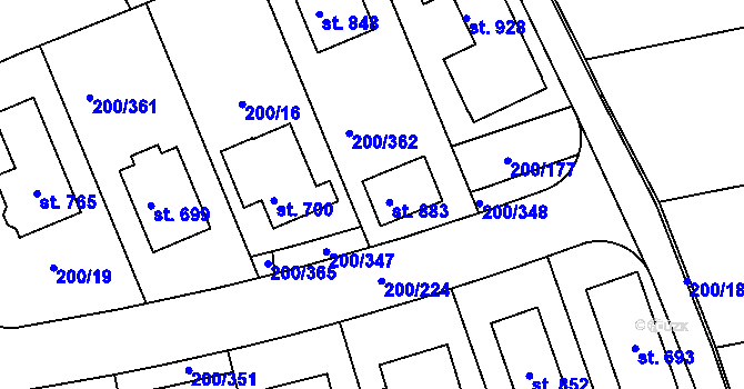 Parcela st. 200/363 v KÚ Přezletice, Katastrální mapa